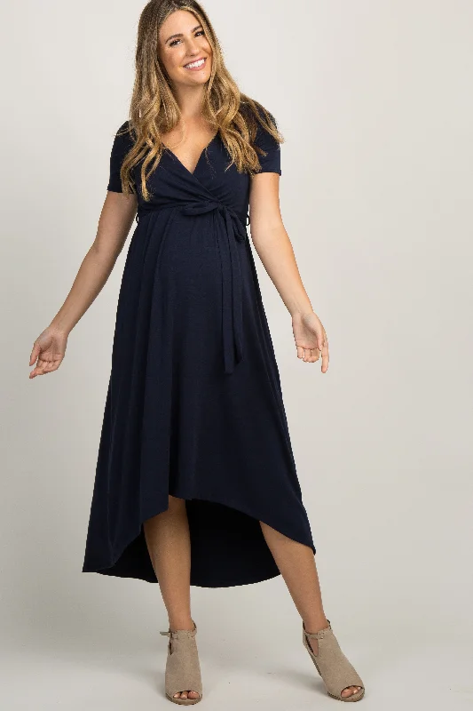 PinkBlush Navy Blue Solid Hi-Low Maternity Wrap Dress Luxury unclassified dresses