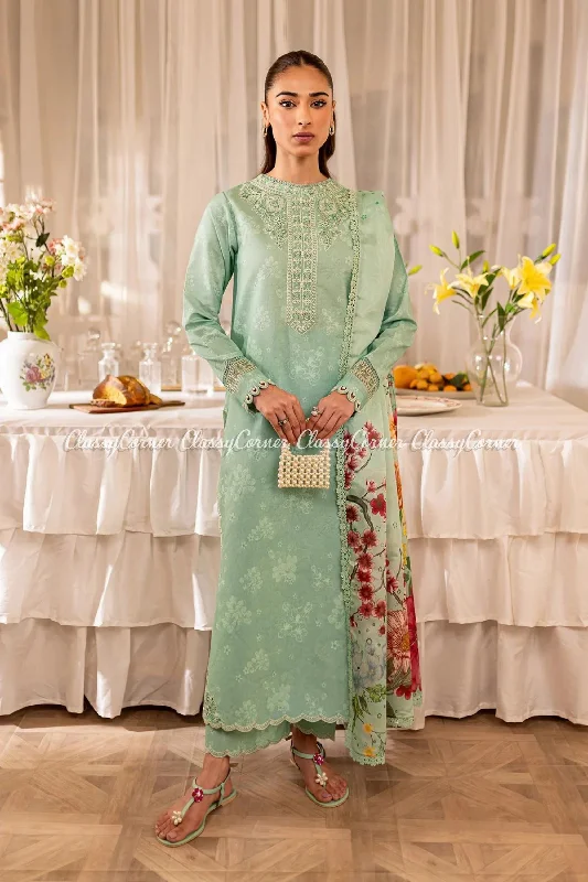 Pistachio Green 3pc Lawn Suit Ruffled unclassified dresses