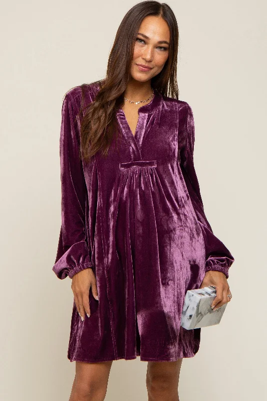 Plum V-Neck Velvet Maternity Dress Travel unclassified dresses