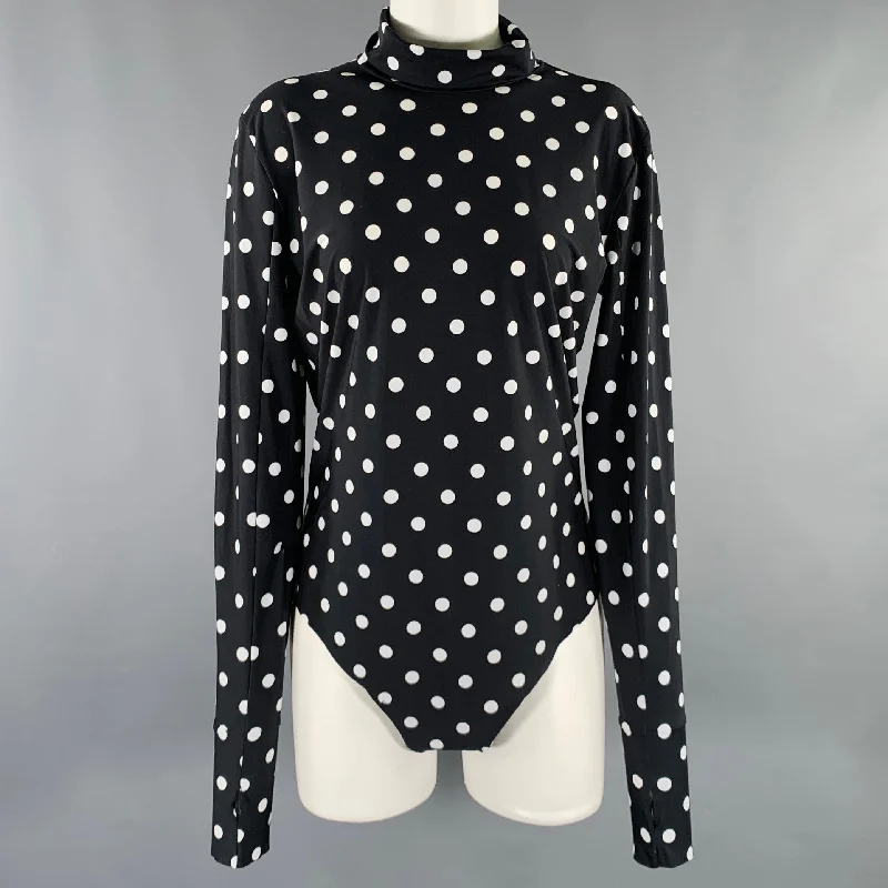 PRABAL GURUNG Size M Black White Lycra Polka Dot Bodysuit Dress Top Bold pattern unclassified dresses