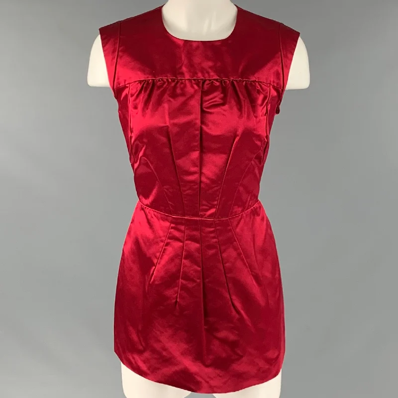 PRADA Size 10 Red Silk Pleated Sleeveless Dress Top Sleeveless unclassified dresses