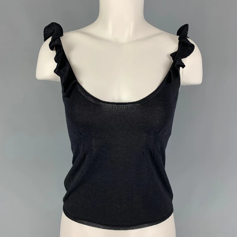 PRADA Size 2 Black Silk Ruffled Camisole Dress Top Ruched unclassified dresses