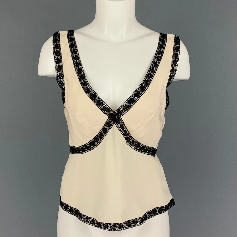 PRADA Size 4 Cream Black Silk Mixed Fabrics Camisole Dress Top Embroidered unclassified dresses