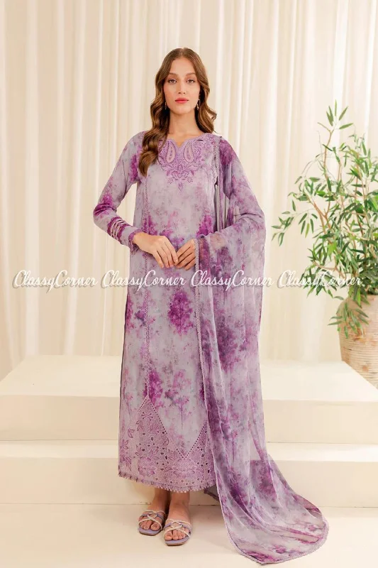 Purple Lawn Embroidered Salwar Kameez Polka dot unclassified dresses