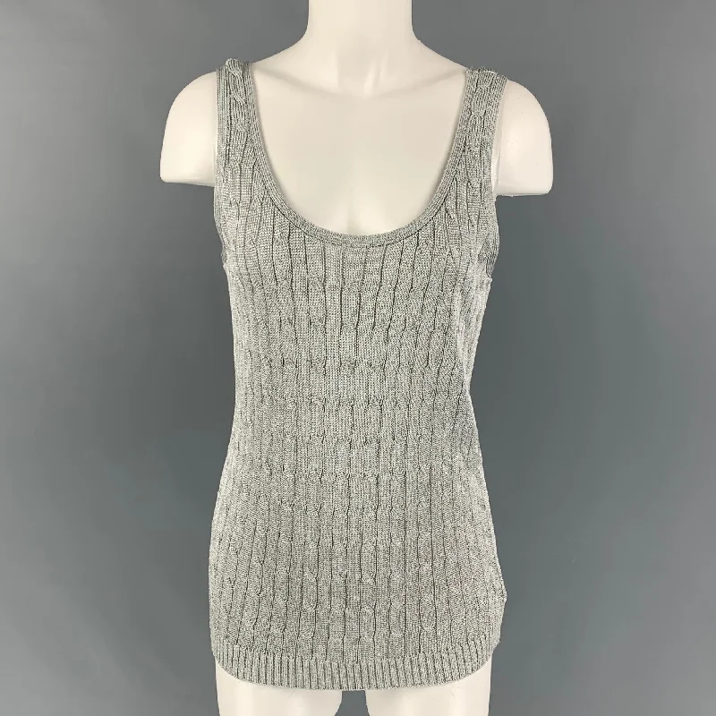 RALPH LAUREN Black Label Size L Silver Cotton Blend Cable Knit Dress Top Silk unclassified dresses