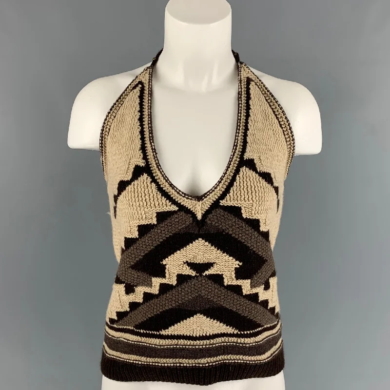 RALPH LAUREN Size L Beige & Brown Hand Knit Cashmere Blend Navajo Dress Top Discounted unclassified dresses