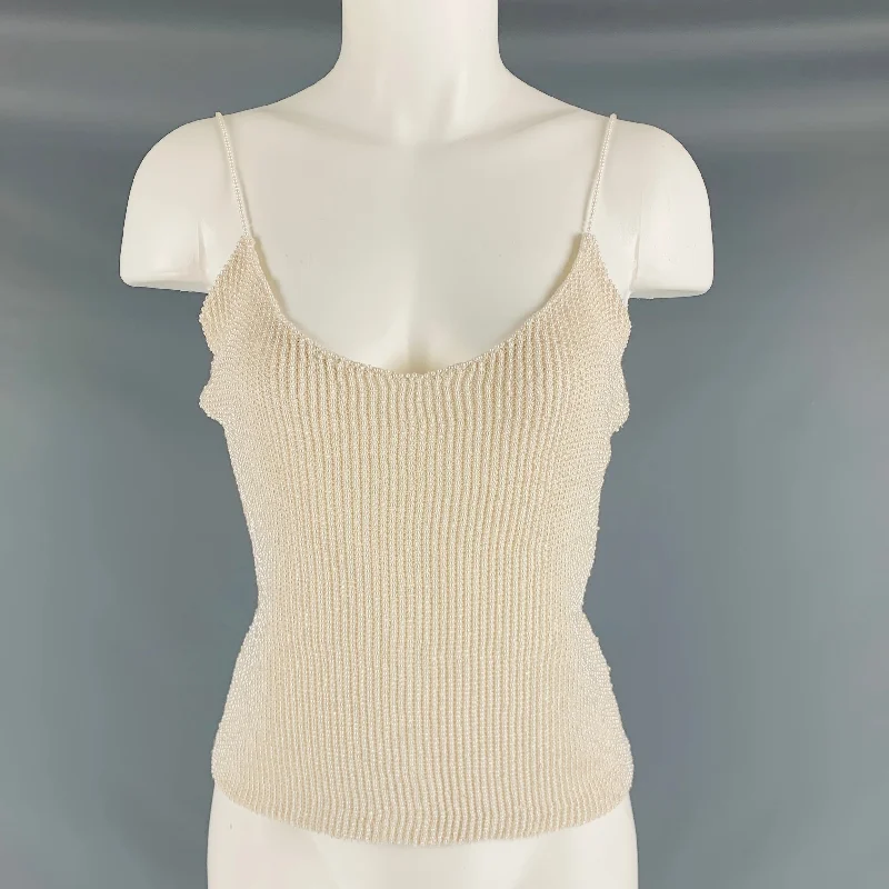 RALPH LAUREN Size L Beige Viscose Beaded Spaghetti Straps Dress Top Everyday wear unclassified dresses