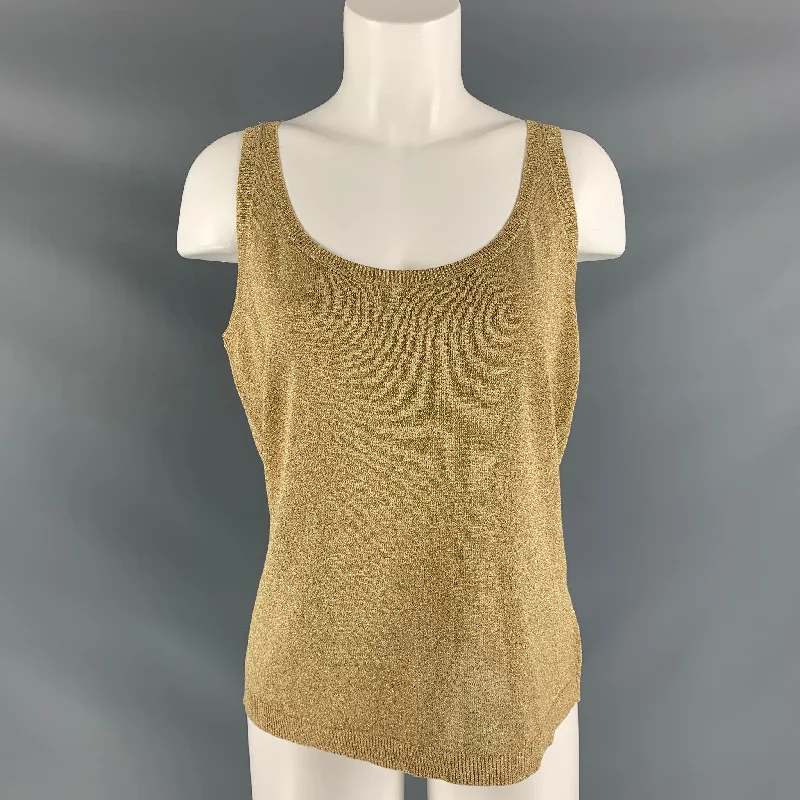 RALPH LAUREN Size L Gold Silk &  Polyester Solid Dress Top Open-back unclassified dresses