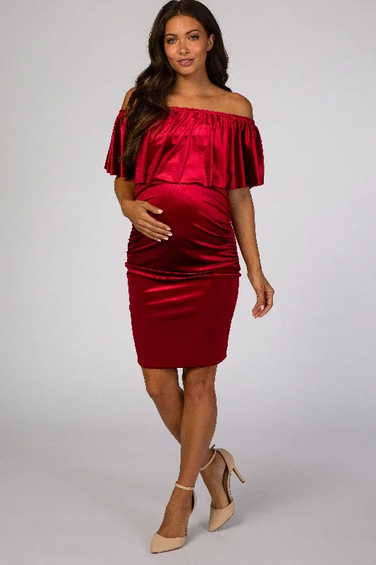 Red Velvet Off Shoulder Fitted Maternity Dress Graduation unclassified dresses