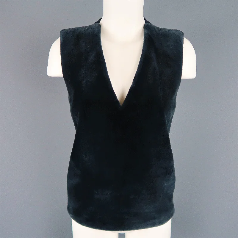 REED KRAKOFF US 4 Navy Wool Fur Panel Sleeveless Vest Dress Top Summer unclassified dresses