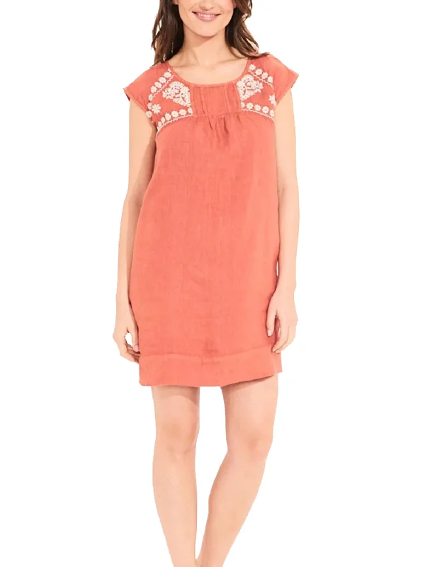 ROBERTA ROLLER RABBIT Women's Coral Dimanche Emb Dress Solid $135 NEW Spring unclassified dresses