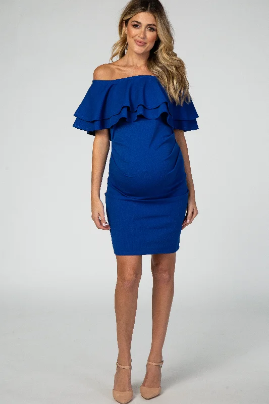 Royal Blue Off Shoulder Ruched Maternity Dress Graduation unclassified dresses