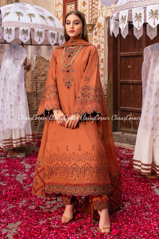 Rust Embroidered Lawn Formal Wear Suit Anniversary unclassified dresses