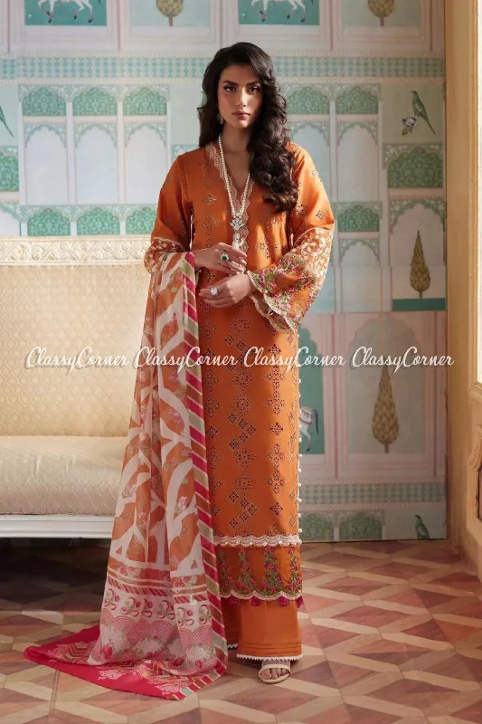 Rust Orange Schiffli Lawn Formal Wear Suit Flowy unclassified dresses