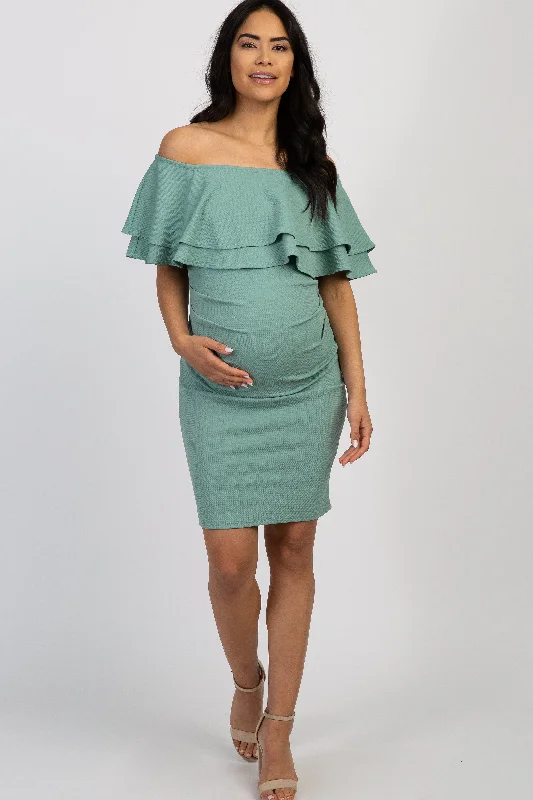 Sage Off Shoulder Fitted Maternity Dress Plus size unclassified dresses