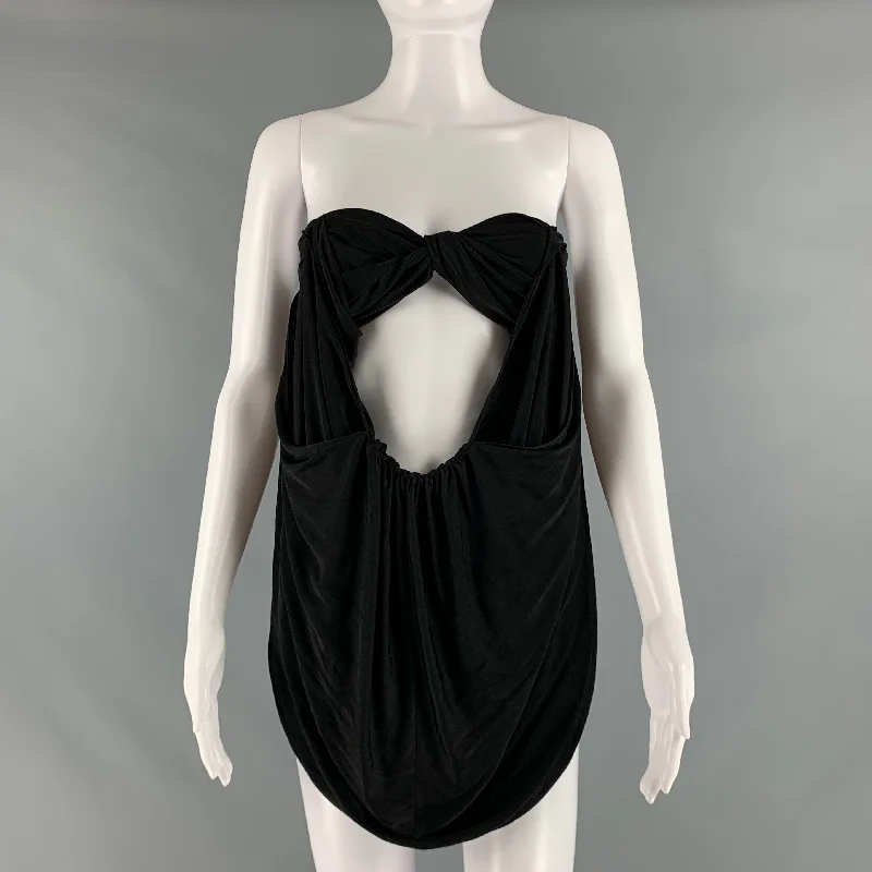 SAINT LAURENT Size 2 Black Jersey Ruched Bralette Dress Top Floral unclassified dresses