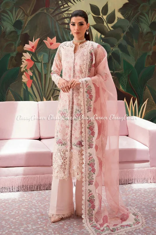 Salmon Peach Lawn Embroidered Suit Tiered unclassified dresses