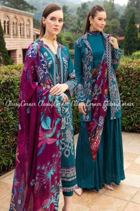 Sea Blue Lawn Pakistani Salwar Kameez Stylish unclassified dresses