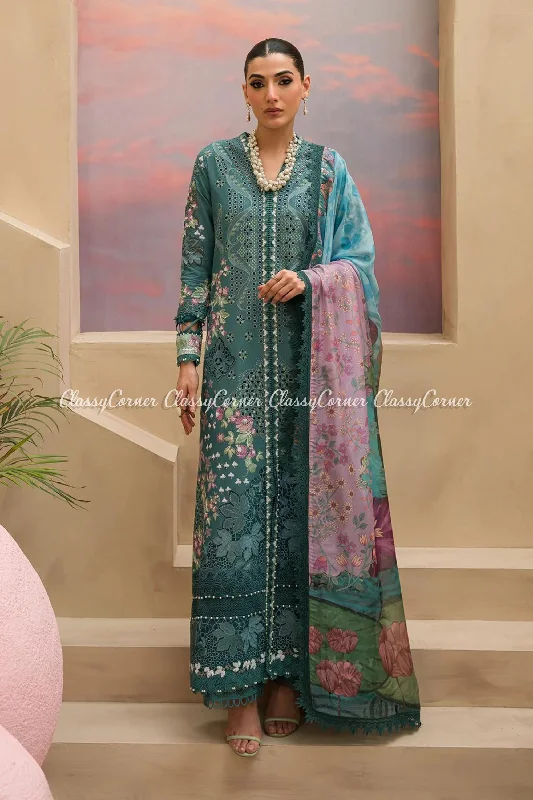 Sea Green 3pc Lawn Salwar Kameez Summer unclassified dresses