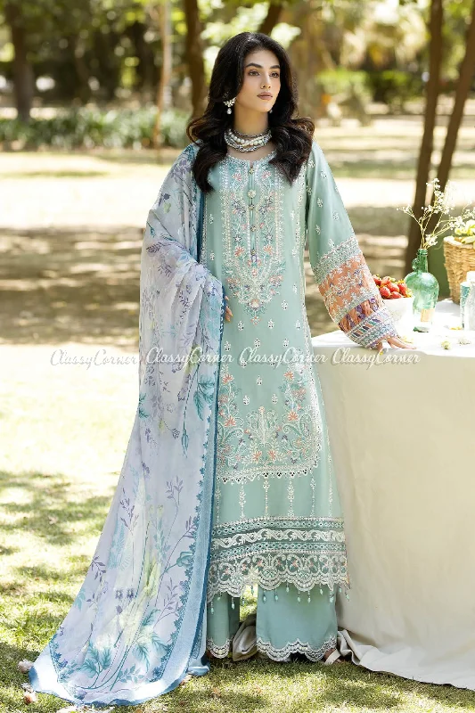 Sea Green Pakistani 3pc Lawn Suit Spring unclassified dresses