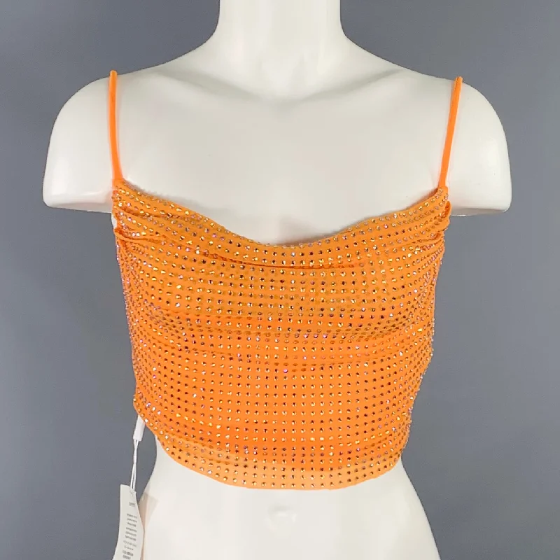 SELF-PORTRAIT Size 4 Hotfix Orange Silver Viscose Blend Rhinestones Cropped Dress Top Wedding guest unclassified dresses