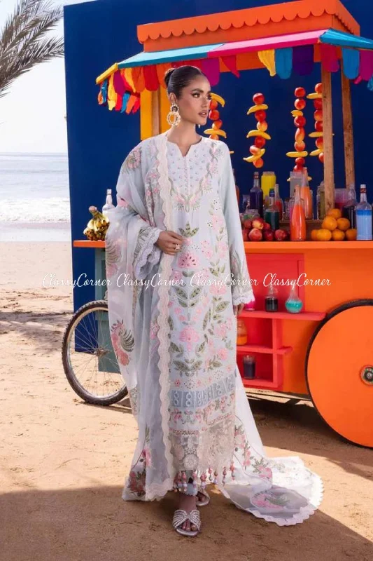 Sky Blue Lawn Embroidered Salwar Kameez Corset unclassified dresses