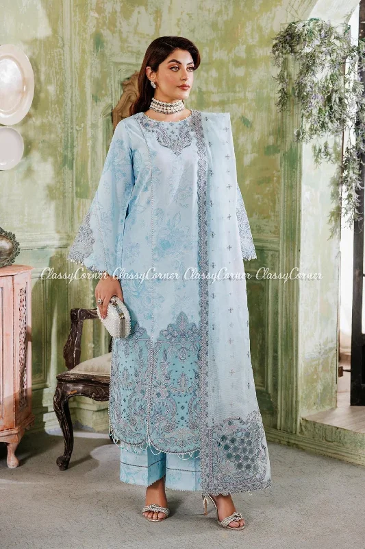 Sky Blue Lawn 3pc Suit Sleeveless unclassified dresses