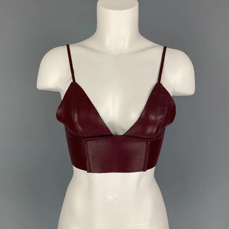 T by ALEXANDER WANG Size 2 Burgundy Leather Lambskin Bustier Dress Top Floral unclassified dresses