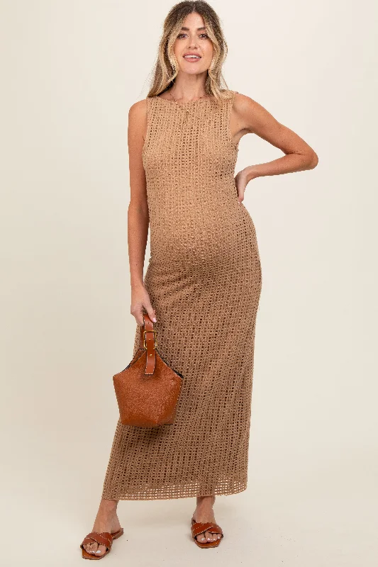 Taupe Fish Net Knit Maternity Dress Lounge unclassified dresses