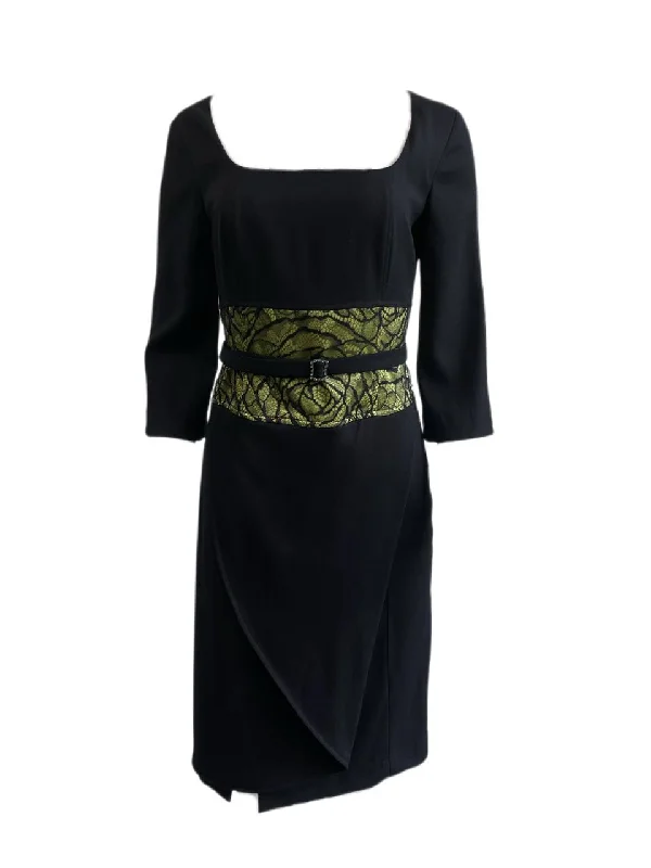 THAHA Women's Black 3/4 Sleeve Belt Dress 2738 IT Size 42 $625 NEW Formal unclassified dresses