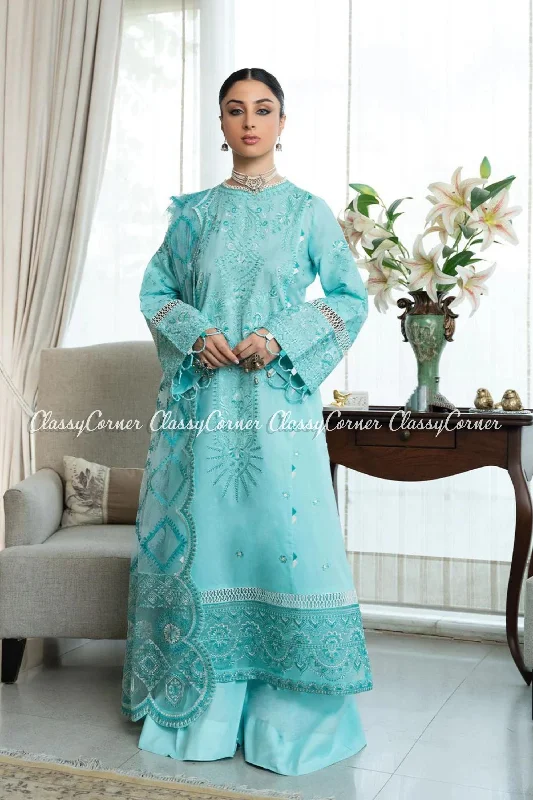 Turquoise Pakistani Lawn Salwar Kameez Holiday unclassified dresses