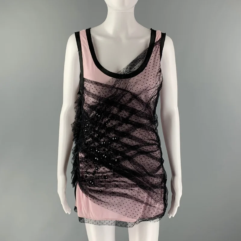 VALENTINO Size 8 Pink Black Cotton Blend Ruched Sleeveless Dress Top Unique unclassified dresses