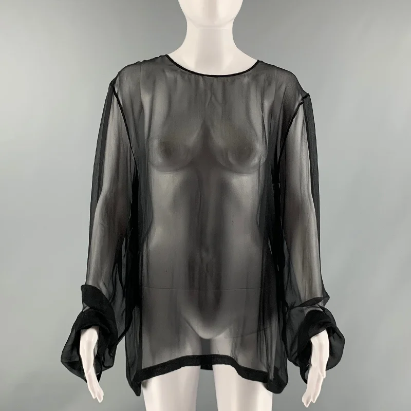 VALENTINO Size L Black Silk Sheer Crew-Neck Dress Top Designer unclassified dresses