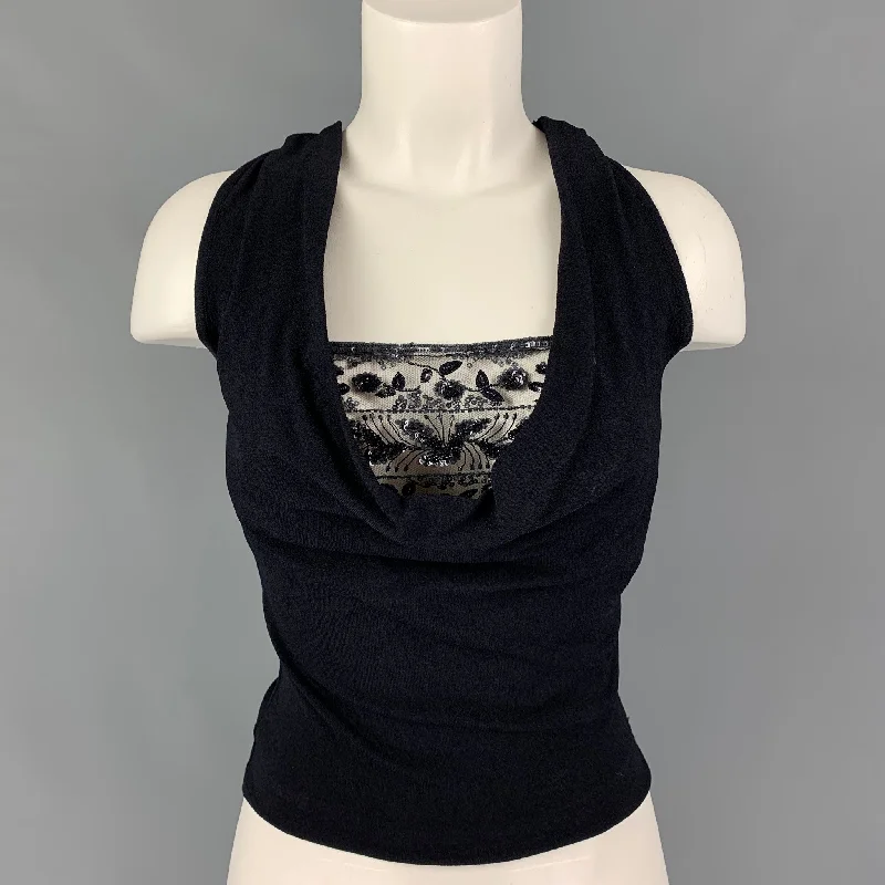 VALENTINO Size S Navy Viscose Polyester Beaded Sleeveless Dress Top Bold pattern unclassified dresses