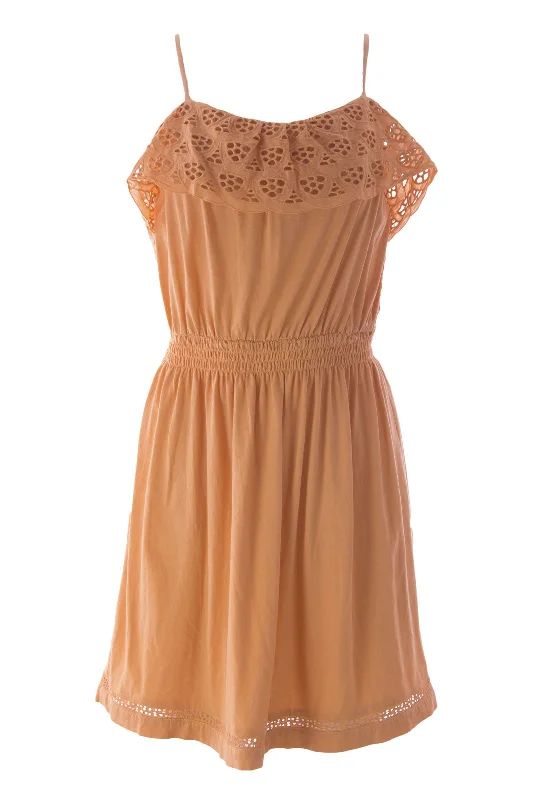 VELVET by Graham & Spencer Womens Cantaloupe Ruched Eyelet Trim Dress S $129 NEW Pastel unclassified dresses