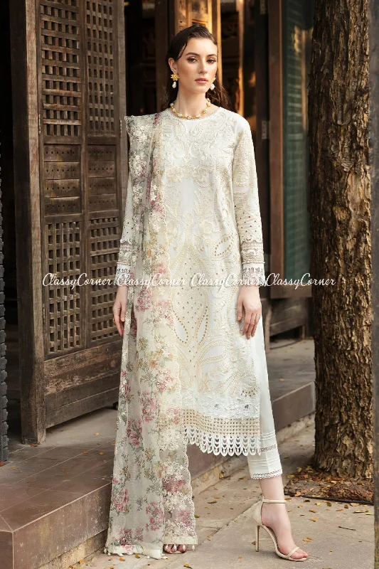 White Lawn Embroidered Pakistani Salwar Kameez Short unclassified dresses