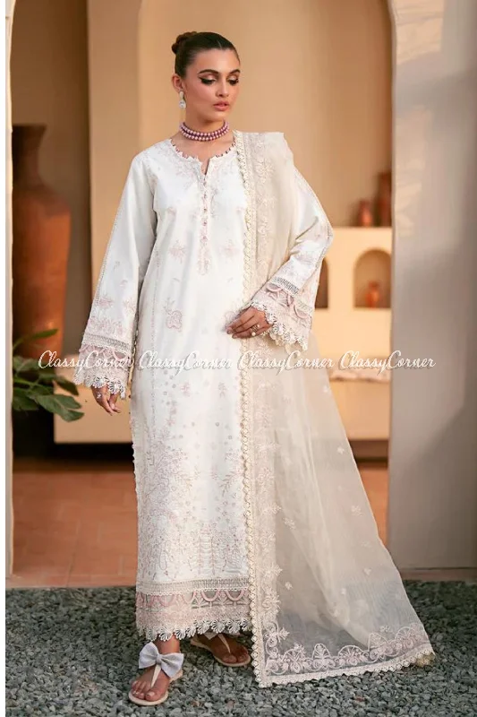 White Lawn Pakistani Readymade Suit Boho unclassified dresses