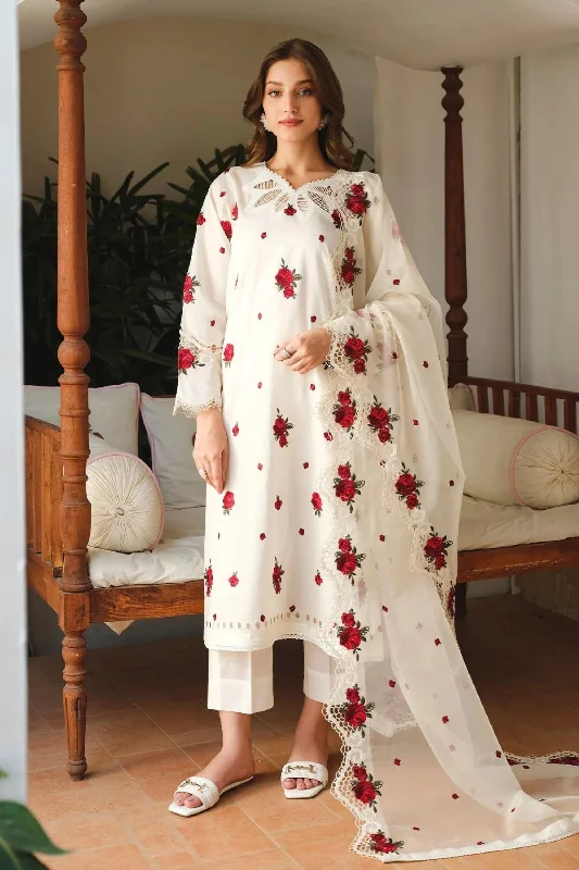 White Red Embroidered Lawn Suit Breathable unclassified dresses