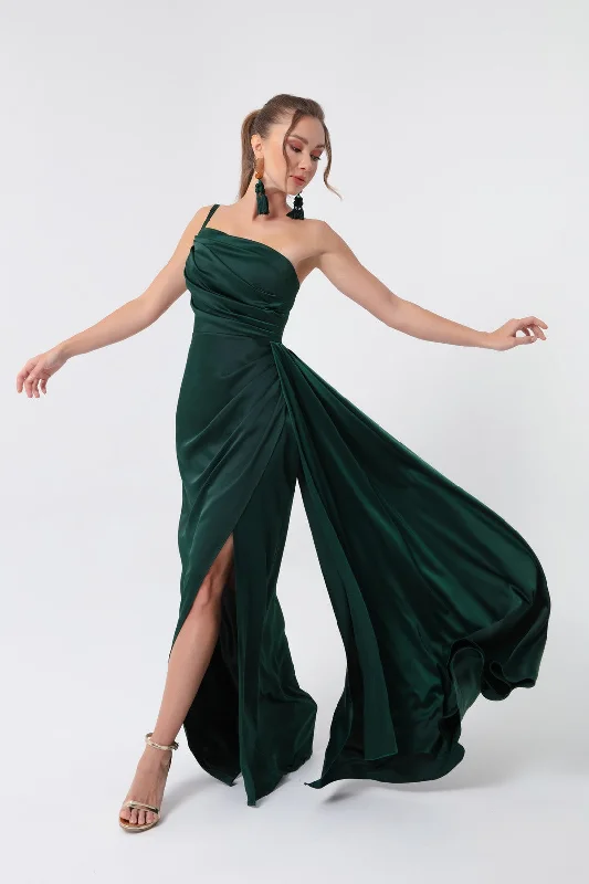 Woman One Shoulder Satin Evening Dresses & Graduation Dress Beaded unclassified dresses