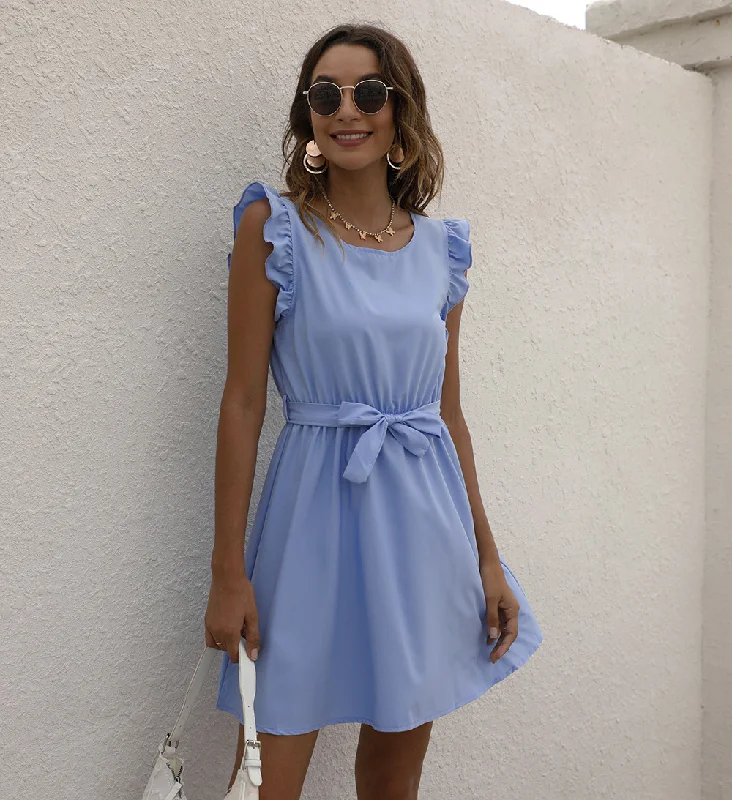 Women Fashion Casual Solid Color Round Neck Sleeveless Dress Cocktail unclassified dresses