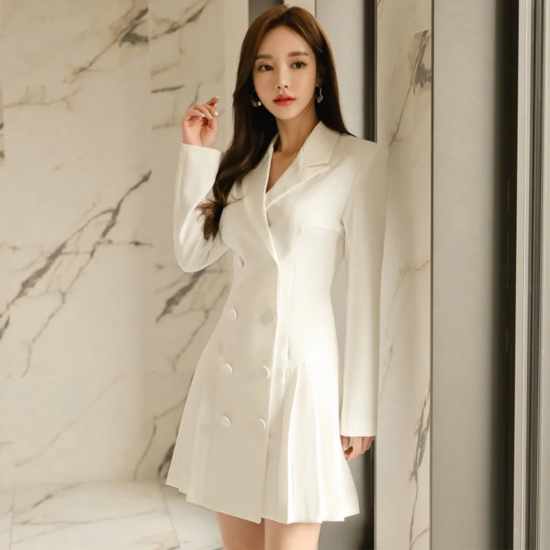 Women Fashion Elegant Double-Breasted Defined Waist A-Line Blazer Dress Fall unclassified dresses