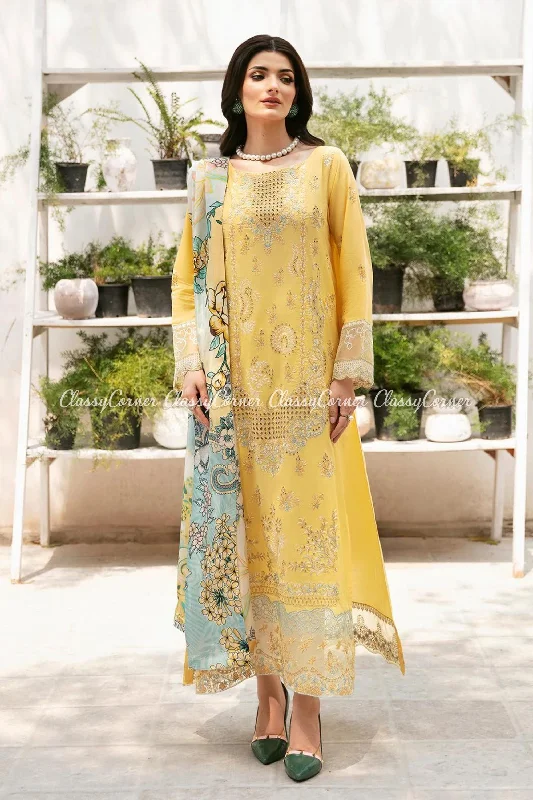 Yellow 3pc Semi Formal Lawn Suit Formal unclassified dresses