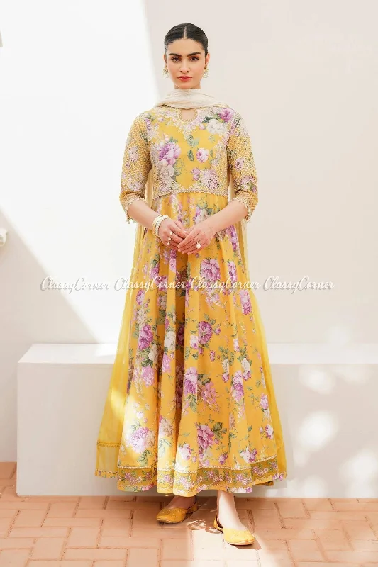 Yellow Lawn Embroidered Frock Short unclassified dresses