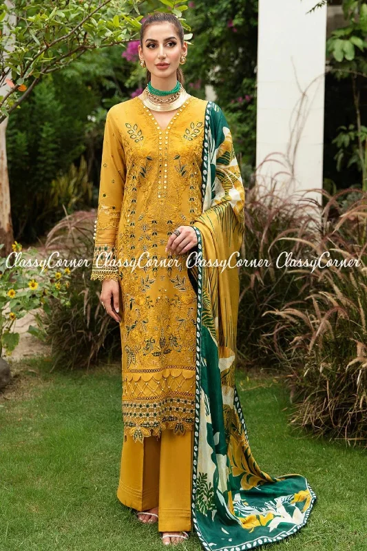 Yellow Lawn Embroidered Pakistani Salwar Kameez A-line unclassified dresses