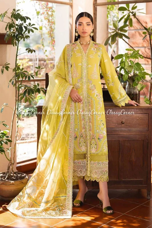 Yellow Lawn Embroidered Salwar Kameez Anniversary unclassified dresses