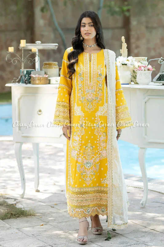 Yellow Lawn Formal Wear Suit Anniversary unclassified dresses