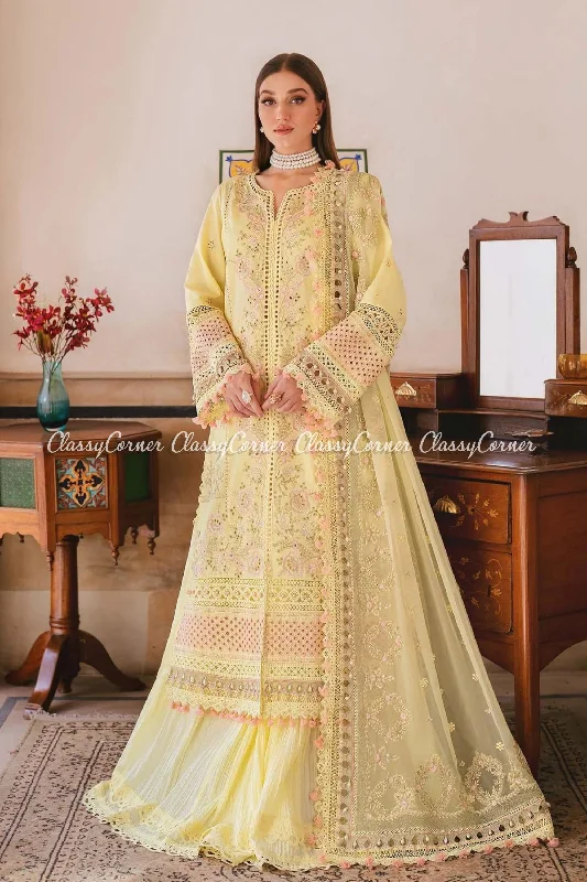 Yellow Lawn Pakistani Sharara Suit Beach unclassified dresses