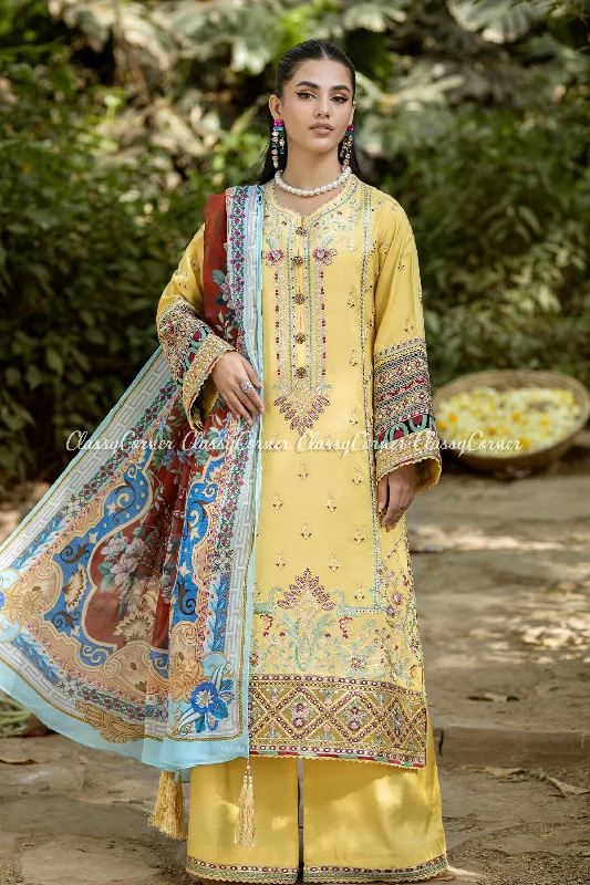 Yellow Multi Lawn Salwar Kameez Long sleeve unclassified dresses