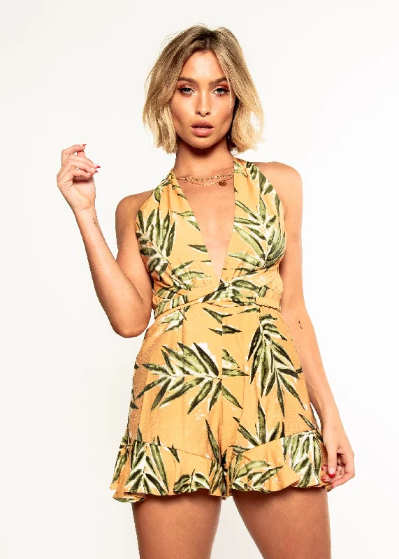 Your Move Halter Playsuit - Sunset Open-back unclassified dresses