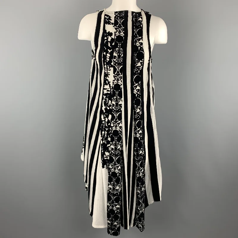 ANN DEMEULEMEESTER Size 4 Black & White Floral Mesh Stripe High Low Dress Midi floral dresses